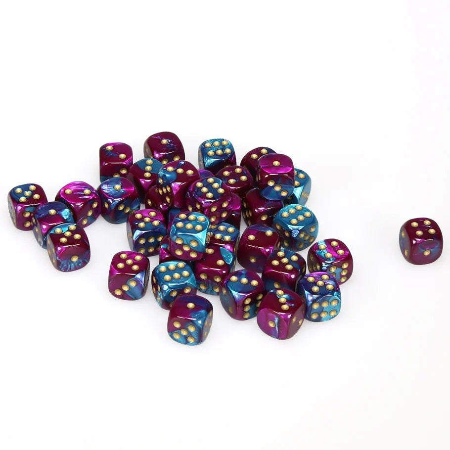 12 mm d6 Blaugrün/Gold (36 Würfel)