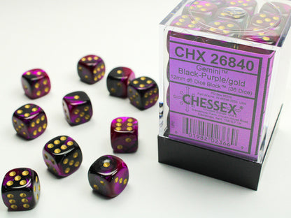 12mm d6 Black-Purple/gold (36 dice)