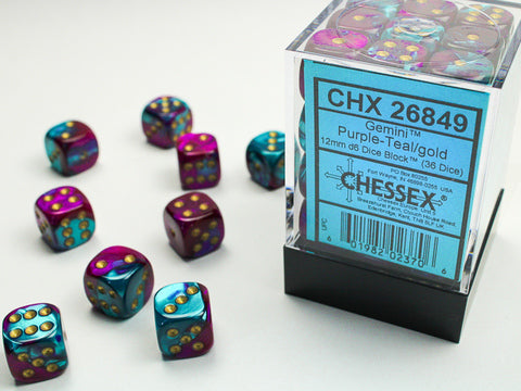 12mm d6 Teal/gold (36 dice)