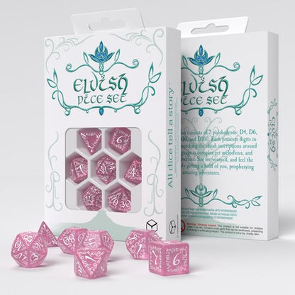 Elvish Shimmering pink and White Dice Set