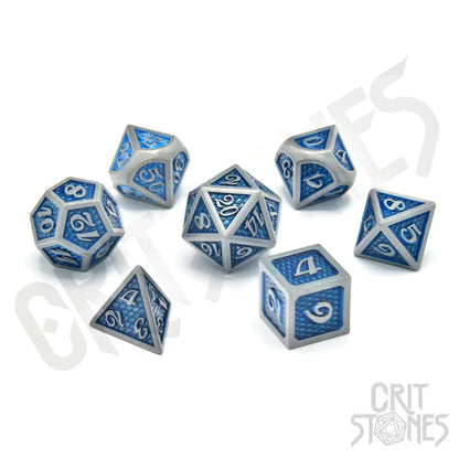 Blue Dragonhide Metal RPG Dice Set