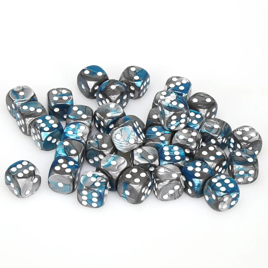 12mm d6 Steel-Teal/white (36 dice)