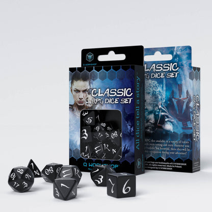 Classic RPG Black and white Dice Set