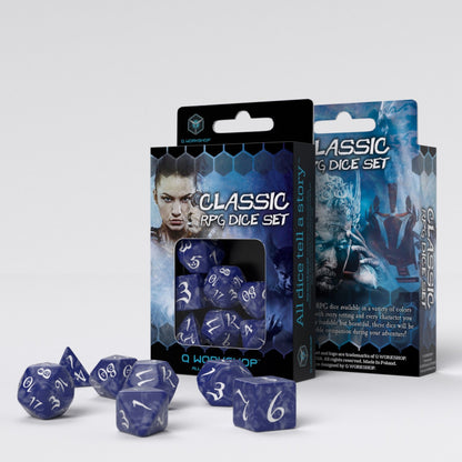 Classic RPG Cobalt and white Dice Set