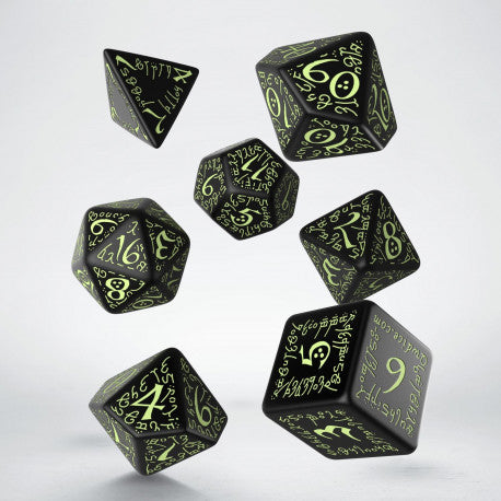 Elvish Black and Glowing Dice Set