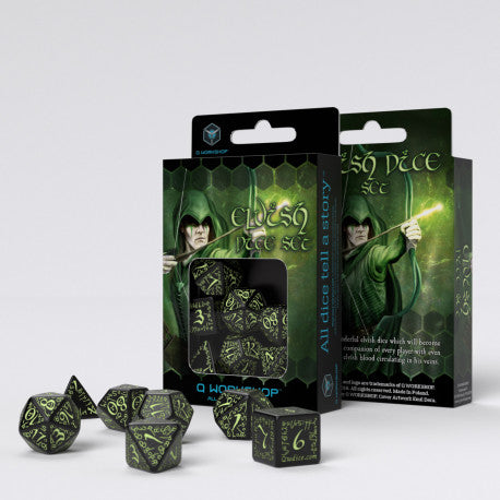 Elvish Black and Glowing Dice Set