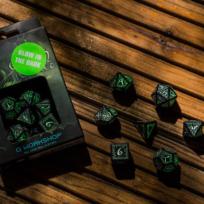 Elvish Black and Glowing Dice Set