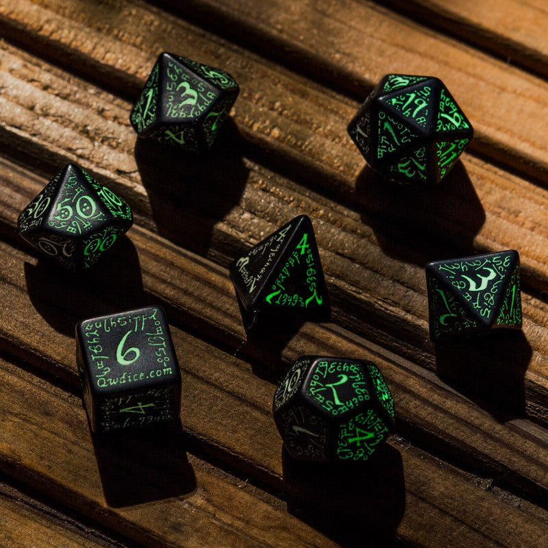 Elvish Black and Glowing Dice Set