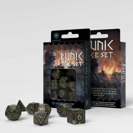 Runic Bottle-green and gold Dice Set