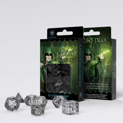 Elvish Translucent and black Dice Set